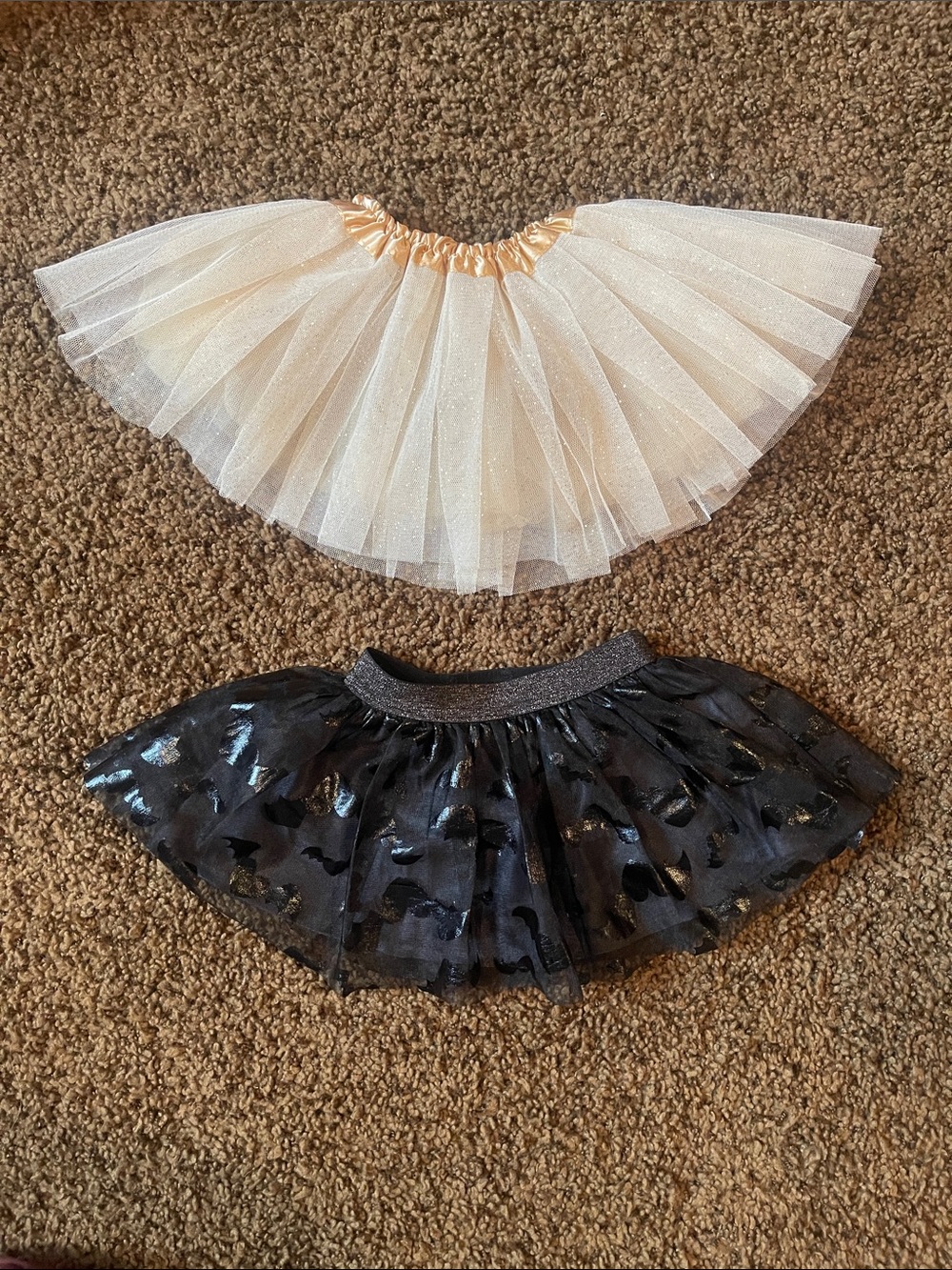 Sparkle Cream and Gold Tulle Skirt & Black Bat Tulle Skirt Set